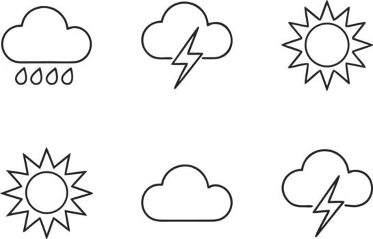 Cloud Sun and Rain Icon Set Meteorology Weather Elements Icon Bundle Seasonal Weather Icon Graphics Collection vector