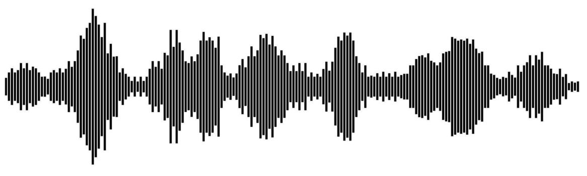Sound radio wave icon, voice message podcast audio recording. Music waveform pulse, equalizer rhythm symbol. Record level vibrations. vector