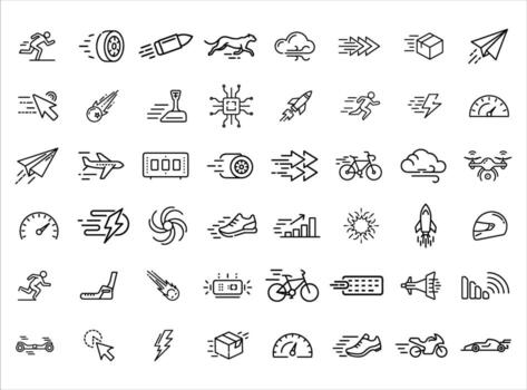 High Quality Speed and Fast Motion Line Icons Set vector