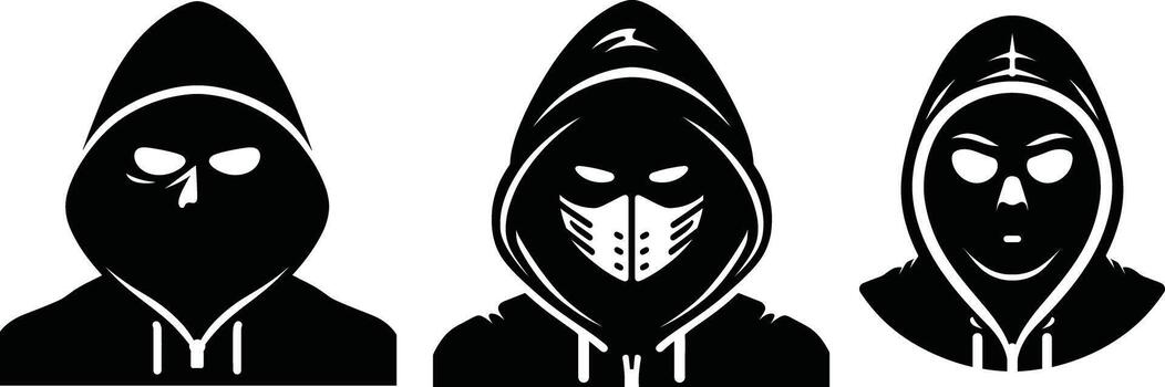 Silhouette of Hacker with Mask Icon Cybersecurity vector