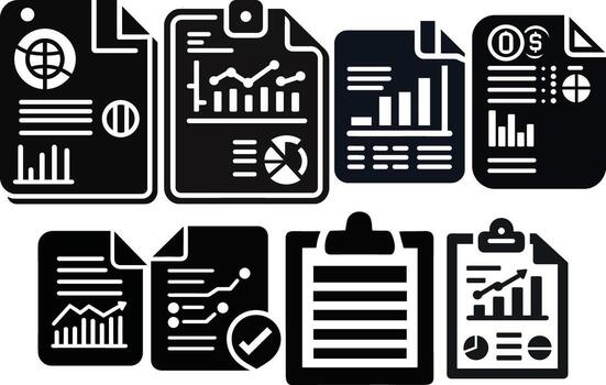 Silhouette of Document Icon with Chart Symbols vector