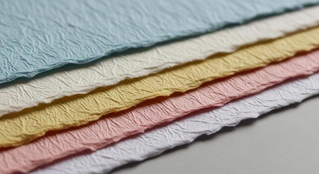 Closeup view of layered pastel textured paper sheets photo