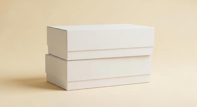 Two white boxes stacked on a light beige background photo