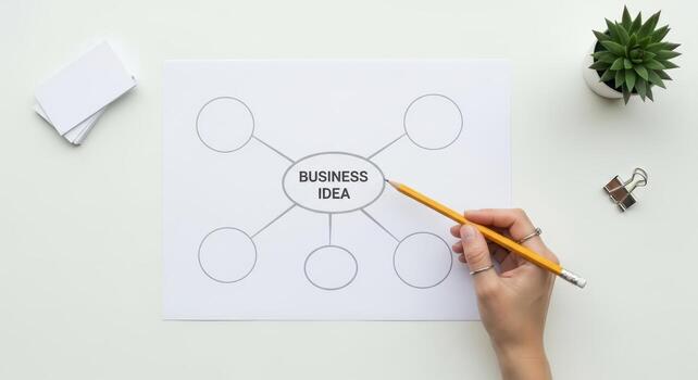 Hand drawing a business idea mind map on paper photo