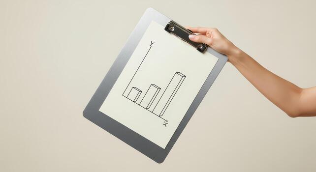 mano participación un portapapeles con un crecimiento gráfico aislado en blanco antecedentes foto