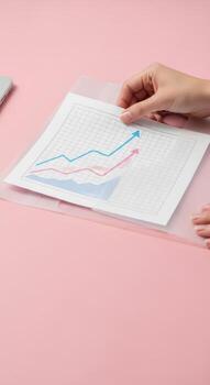 Closeup of hand holding business growth chart photo