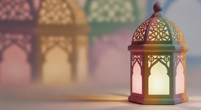 brillante Arábica linterna con intrincado patrones, Ramadán y eid decoración foto