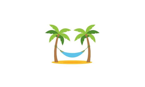 A beach with two palm trees and a hammock vector