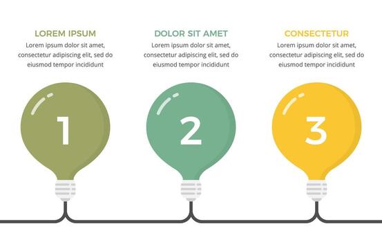 Infographic template with 3 light bulbs with numbers and text vector