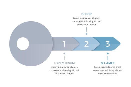Infographic template with a key divided on three segments, key to success concept vector