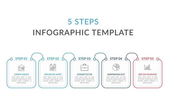 Infographic template with five squares with text and icons, process diagram, workflow, five steps or options vector