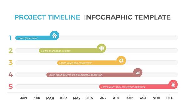 Gantt chart, project timeline with five parts, infographic template vector