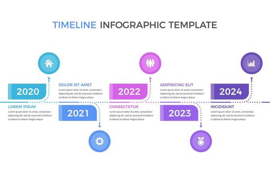 Timeline - infographic template with five elements with place for dates, icons and text vector