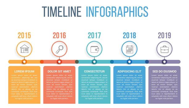 horizontal cronograma infografia modelo con cinco vistoso texto cajas vector