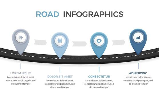 Road infographics template with four elements with place for your icons and text vector