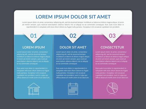 Infographic template with 3 elements for text and icons, can be used for web design, workflow layout, process chart, report, company milestones, dark background vector