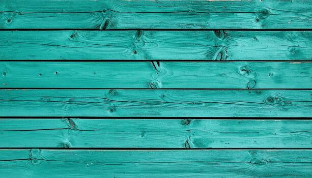 Turquoise wooden plank wall with visible grain and knots, creating rustic and textured surface with vibrant blue green color that adds character and charm photo