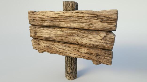 Rustic wooden sign with textured surface and natural grain. Ideal for outdoor settings or as decorative element in various environments photo