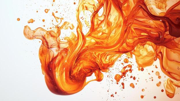 Vibrant orange liquid swirling and splashing, creating dynamic shapes and textures. fluid motion evokes energy and creativity, perfect for artistic projects photo