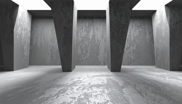 Concrete architecture interior empty industrial modern structure wall floor space design pattern texture gray minimal building construction pillar column room background light shadow geometric photo