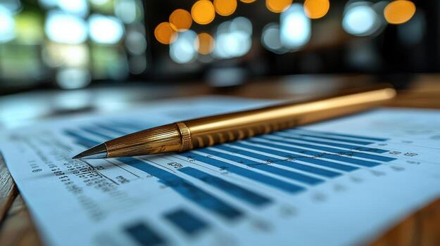 bolígrafo en papel con negocio grafico foto