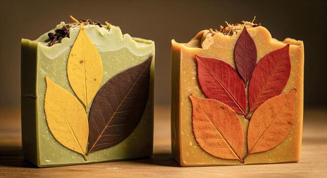 Artisan Handmade Soaps With Leaf Designs photo
