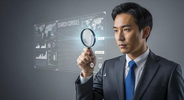 Businessman Analyzing Data On Virtual Interface photo