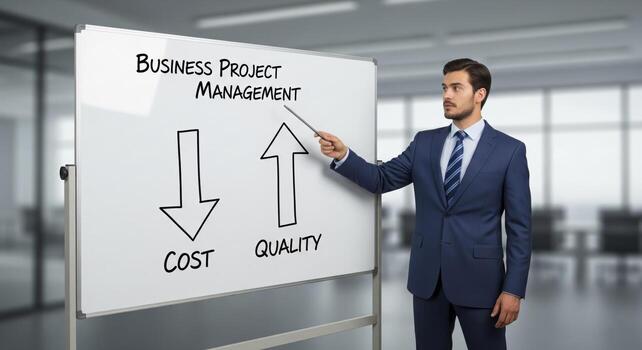 Businessman Presenting Project Management Insights photo