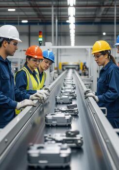 Workers In A Factory Assembly Line Environment photo