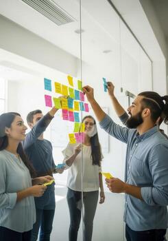 Team Collaboration With Colorful Sticky Notes photo