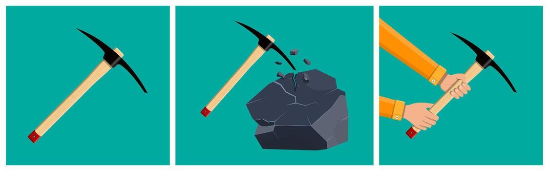 Pickaxe striking a rock in action vector