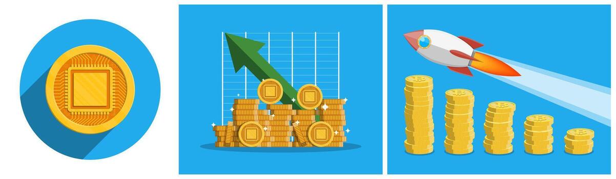 bitcoin cripto moneda, inversión crecimiento gráfico vector