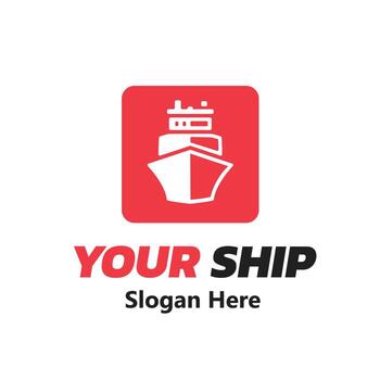 Minimalist ship app icon illustration, Marine transportation logo with red square background, suitable for websites and mobile apps vector