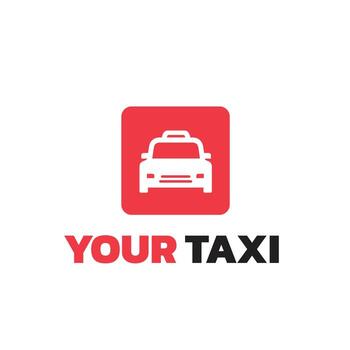 Minimalist TAXI app icon illustration, Land Transportation logo with red square background, suitable for website and mobile app vector