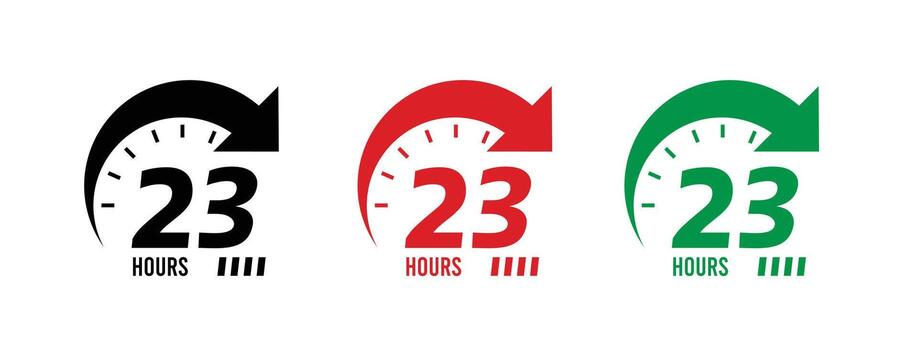 23 hour service sign, 23hour order execution symbol, 23 hour fast sign, fast service icon. vector