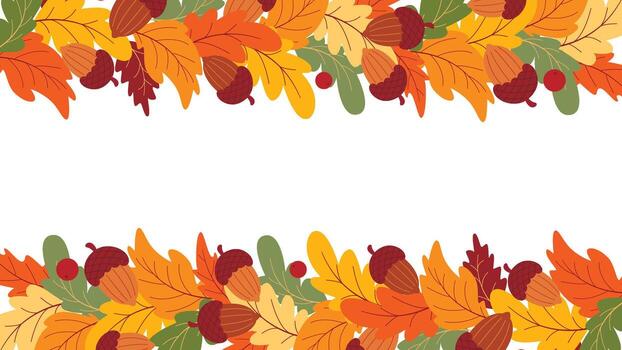 Horizontal autumn template with acorn and oak leaves frame vector