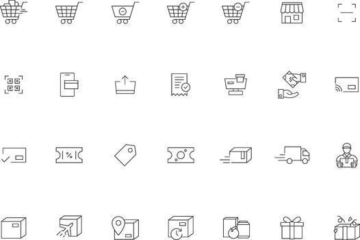 comercio electrónico y pago icono conjunto lineal estilo vector