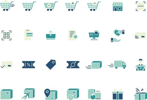 comercio electrónico y pago icono conjunto dúo color estilo vector