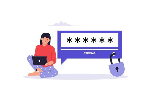 Woman creating a strong password vector