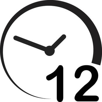 12 hours clock arrow icon. 12 hours sign. turn around time icon. flat style. vector