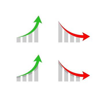 Curved growth and decline chart icon in flat design. Business trend arrow symbol vector