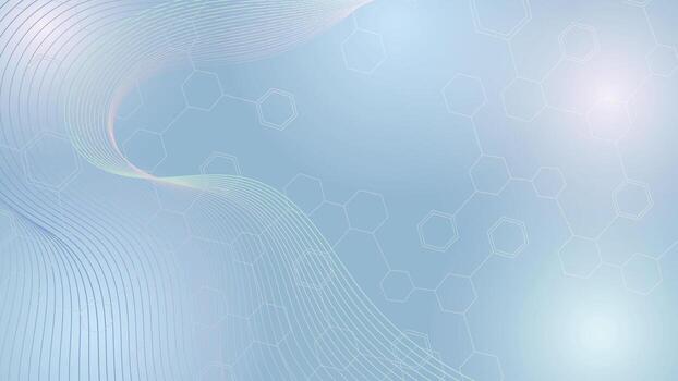 Modern abstract science background featuring smooth flowing lines hexagon molecular patterns and soft blue gradient for research technology and futuristic design themes vector
