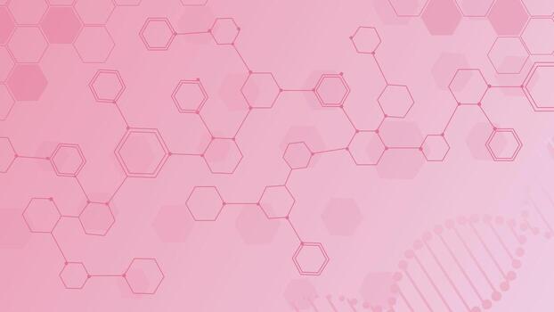 Creative pink science background featuring molecular hexagon patterns dna strand and abstract medical research theme suitable for healthcare technology and education projects vector