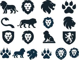 lion and lioness icons set vector