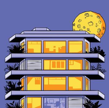 Office building in the evening architecture purple flat vector