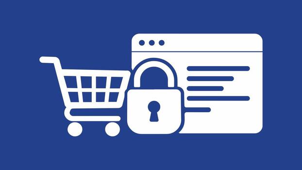 Secure Online Shopping Icon with Cart, Browser, and Padlock vector