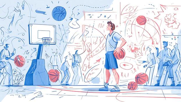The Architect of the Game, A Basketball Player's Strategic Mind Visualized in Dynamic Sketches photo