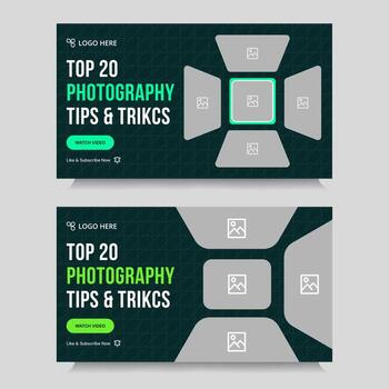 Multipurpose photography tips and tricks thumbnail banner design, daily photography techniques set cover banner design, fully customizable eps 10 file format vector