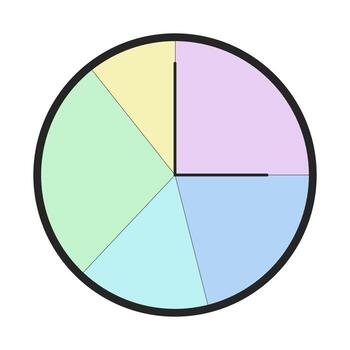 pastel circular la cara del reloj con Gráfico circular segmentos 2d dibujos animados objeto. tarta gráfico secciones reloj. datos distribución. hora representación aislado elemento plano acortar Arte en blanco. Mancha ilustración vector