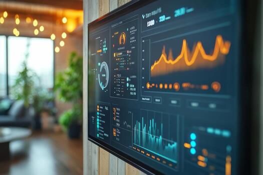 A large monitor displaying data on a wall photo